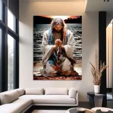 Quadro Decorativo Religioso Cristo, Tela em Canvas na Vertical ideal para ambiente de Sala de estar, jantar, reuniões, Quarto e Hall de entrada  (100x70cm)