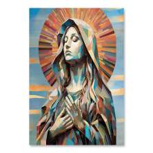 Quadro Decorativo Religioso Maria, Tela em Canvas na Vertical ideal para ambiente de Sala de estar, jantar, reuniões, Quarto e Hall de entrada  (100x70cm)
