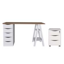 Conjunto Escrivaninha e Gaveteiro Leverkusen Nogal Branco