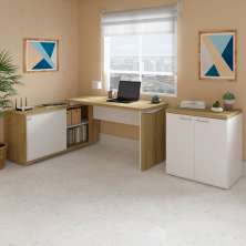 Conjunto de Escrivaninha e Armário de Escritório 3 PT 2 GV Smart Toq Olmo e Branco