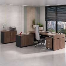 Conjunto de Mesa com Armário de Escritório e Gaveteiro Executivo 3 PT 3 GV Marrom e Preto