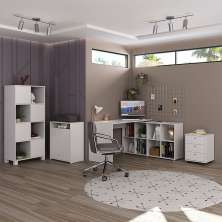 Conjunto de Mesa com Armário de Escritório, Estante e Gaveteiro 6 PT 3 GV Nero Cool Wally New Branco