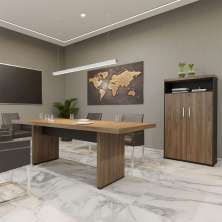 Conjunto de Mesa e Armário de Escritório Executiva 2 PT Marrom e Preto