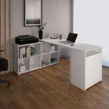 Conjunto de Mesa em L com Armário de Escritório 2 PT Nero Cool Branco
