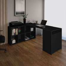 Conjunto de Mesa em L com Armário de Escritório 2 PT Nero Cool Preto
