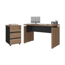 Conjunto de Mesa em L e Gaveteiro Arara Nogal Preto
