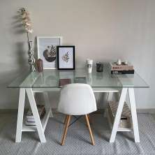 Mesa de Computador com Vidro Louisiana Branco
