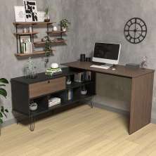 Mesa de Computador em L 1 Porta Colorado Ipê Preto