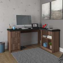 Mesa de Computador em L 3 Gavetas Alaska Preto Ipê
