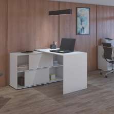 Mesa de Computador em L 4 Nichos Geórgia Branco