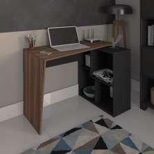 Mesa de Escritório em L 4 Nichos Indiana Ipê Preto