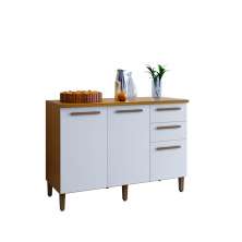 Balcão Diamante 3 Portas 2 Gavetas Arte Móveis Freijó/Branco