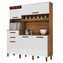 Kit França 5 Portas 2 Gavetas 5 Prateleiras 5 Garrafeiros Arte Moveis Freijó/Branco