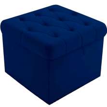 Puff Baú Quadrado Sapateira Decorativo Captonê Mali  Suede Azul Marinho