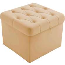 Puff Baú Quadrado Sapateira Decorativo Captonê Mali  Suede Marfim