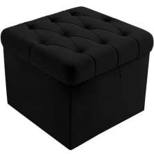 Puff Baú Quadrado Sapateira Decorativo Captonê Mali  Suede Preto