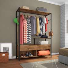 Guarda Roupa Solteiro Closet Barcelona 118 cm 2 Gavetas Preto/Demolição - Artefamol