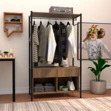 Guarda Roupa Solteiro Closet Industrial 90cm 2 Gavetas Paris Light Demolição/Preto - Artefamol