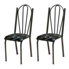 Kit 02 Cadeiras Tubular Cromo Preto 021 Assento Preto Florido