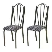 Kit 02 Cadeiras Tubular Cromo Preto 021 Assento Preto Listrado