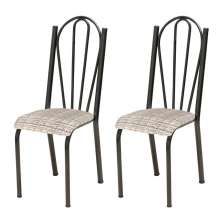 Kit 02 Cadeiras Tubular Cromo Preto 021 Assento Rattan