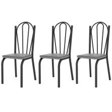 Kit 03 Cadeiras Tubular Preto Fosco 121 Assento Platina