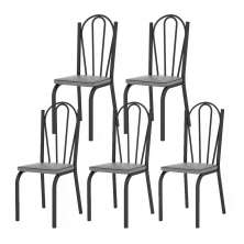 Kit 05 Cadeiras Tubular Preto Fosco 121 Assento Platina