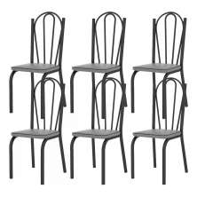 Kit 06 Cadeiras Tubular Preto Fosco 121 Assento Platina
