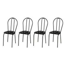Kit 4 Cadeiras 004 Cromo Preto/Florido - Artefamol