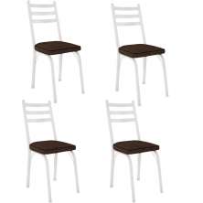 Kit 4 Cadeiras para Cozinha Tubular D-13 Nara de Aço Branco/Imbuia