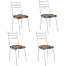 Kit 4 Cadeiras para Cozinha Tubular D-13 Nara de Aço Branco/Rattan