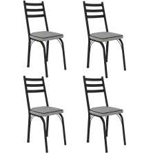 Kit 4 Cadeiras para Cozinha Tubular D-13 Nara de Aço Preto/Grafiato