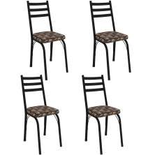 Kit 4 Cadeiras para Cozinha Tubular D-13 Nara de Aço Preto/Mosaico Palha