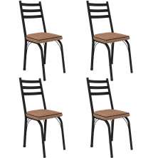 Kit 4 Cadeiras para Cozinha Tubular D-13 Nara de Aço Preto/Rattan