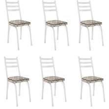 Kit 6 Cadeiras para Cozinha Tubular D-13 Nara de Aço Branco/Cedro