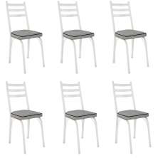 Kit 6 Cadeiras para Cozinha Tubular D-13 Nara de Aço Branco/Grafiato