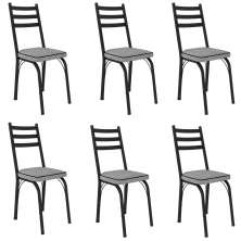 Kit 6 Cadeiras para Cozinha Tubular D-13 Nara de Aço Preto/Grafiato