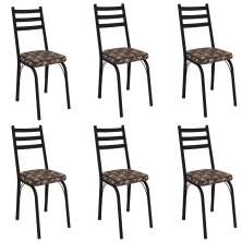 Kit 6 Cadeiras para Cozinha Tubular D-13 Nara de Aço Preto/Mosaico Palha