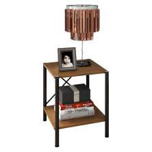Mesa de Cabeceira 2 Prateleiras Pés Metálicos Madri Light  Demolição/Preto - Artefamol