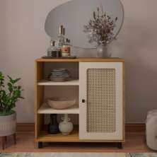 Aparador Buffet Charlotte 1 Porta Carvalho / Off White / Palha