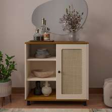 Aparador Buffet Charlotte 1 Porta Pinho / Off White / Palha