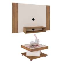 Conjunto com Painel para TV até 40 Polegadas Cine e Mesa de Centro Saara Pinho e Off White