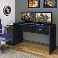 Mesa Escrivaninha Gamer Para 2 Monitores Preto Acetinado/Azul