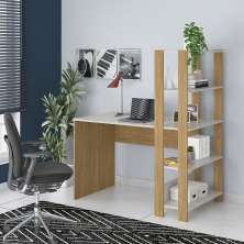 Mesa Escrivaninha Office Com Estante 3 Prateleiras Match Carvalho - Off White