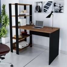 Mesa Escrivaninha Office Com Estante 3 Prateleiras Match Pinho / Preto
