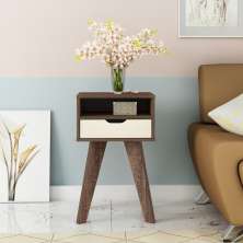 Mesa de Apoio Lateral Vip Com Gaveta e Nicho Canela / Off White