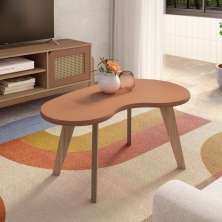 Mesa de Centro Orgânica com Bordas Boleadas Terracota/Carvalho