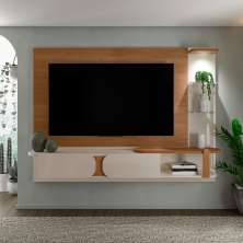 Painel Tv 72 Led e Prateleiras de Vidro Toronto Cinamomo/Off White