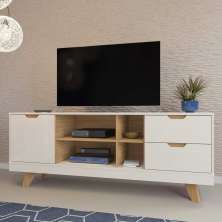 Rack Para Tv até 65" Michigan Com 2 Gavetas e 4 Nichos Off White/Carvalho
