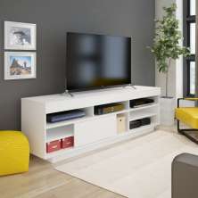 Rack Treviso Para Sala Tv 75" Com 6 Nichos Prateleira e Porta Branco